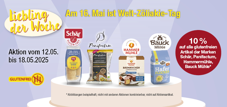 Liebling der Woche mit 10% Rabatt auf glutenfreie Lebensmittel bei VITALIA Reformhaus