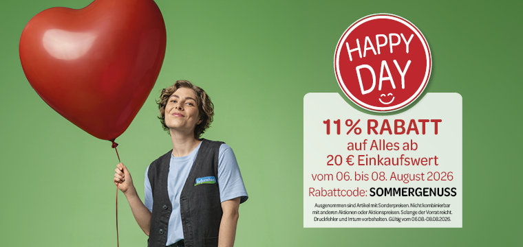 Happy Day 11% Rabatt auf Alles ab 20€ Einkaufswert