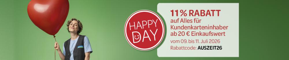 Happy Day - 11% Rabatt auf Alles für Kundenkarteninhaber ab 20€ Einkaufswert