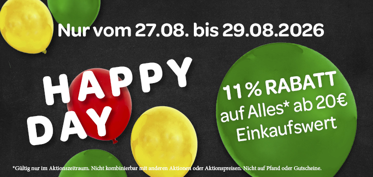 Happ Day mit 11% Rabatt auf Alles ab 20€ Einkaufswert
