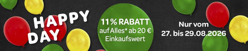 Happy Day mit 11% Rabatt auf Alles ab 20€ Einkaufswert