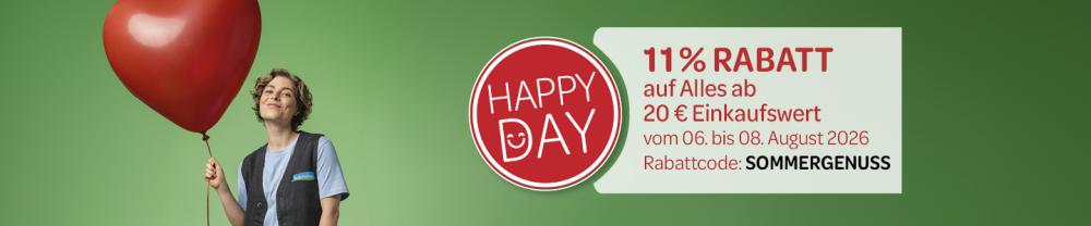 Happy Day 11% Rabatt auf Alles ab 20€ Eimkaufswert