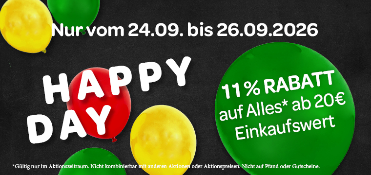 Happy Day mit 11% Rabatt auf Alles ab 20€ Einkaufswert