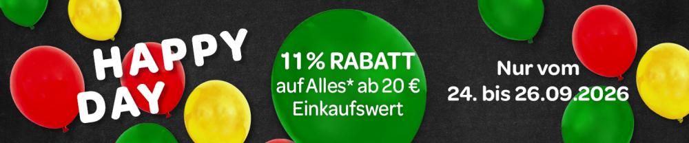Happy Day mit 11% Rabatt auf Alles ab 20€ Einkaufswert