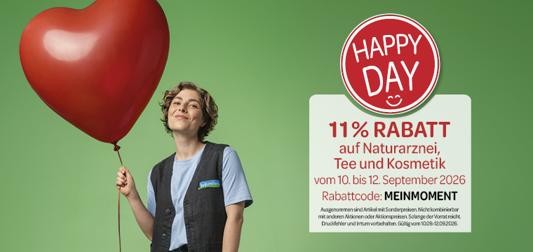 Happy Day 11% Rabatt auf Naturarznei, Tee und Kosmetik