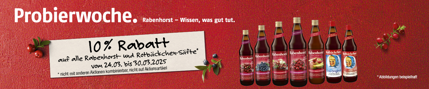 10% Rabatt auf Säfte von Rabenhorst und Rotbäckchen - jetzt bei VITALIA Reformhaus